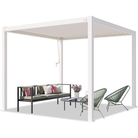 PRIMEYARD Pérgola 3x3 m postes de aluminio con techo de lamas de acero pabellón de jardín blanco (1/5)
