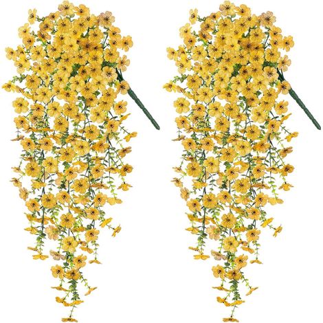 JSSEVN-2 Stück künstliche Hängeblumen 75 cm künstliche Hängeblume Kunstpflanze Balkon UV-beständige künstliche Outdoor-Blume (Gelb) (1/5)