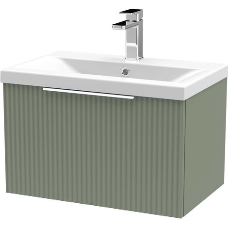 Hudson Reed Fluted Wall Hung 1-Drawer Vanity Unit with Basin 1 600mm Wide - Satin Green (1/5)
