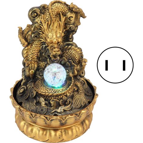 Statue dragon résine LED Fontaine de bureau eau décor maison artisanat cadeau prise US 110V