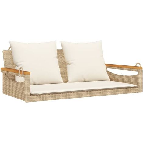 Fauteuil suspendu beige rembourré, dimensions : 109 x 62 x 40 cm, résine tissée (1/5)