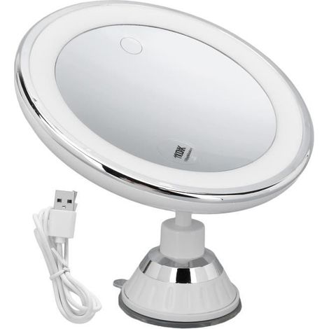 Miroir Maquillage Grossissant 10x avec Lumières LED avec Ventouse Mural Rotation 360°Miroir écran Tactile pour Salle de Bain,Voyage (1/4)