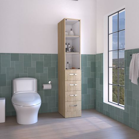 Meuble de salle de bain Vanguard, avec quatre tiroirs 17.56CM L X 30.4CM L X 173.45CM H Rovere / White (1/2)