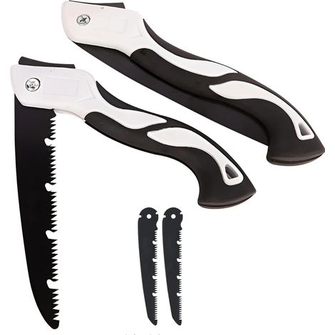 Scie pliante avec 2 lames de rechange en acier SK5 – Scie d'élagage avec poignée ergonomique antidérapante et verrouillage de sécurité, pour jardinage, taille des arbres, camping et extérieur (1/5)