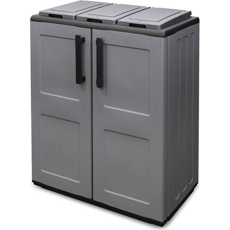 Dmora Armario de basura para exteriores o internos, puerta móvil 3 bolsas a 2 puertas, 100% Made in Italy, 68x37h84 cm, color gris