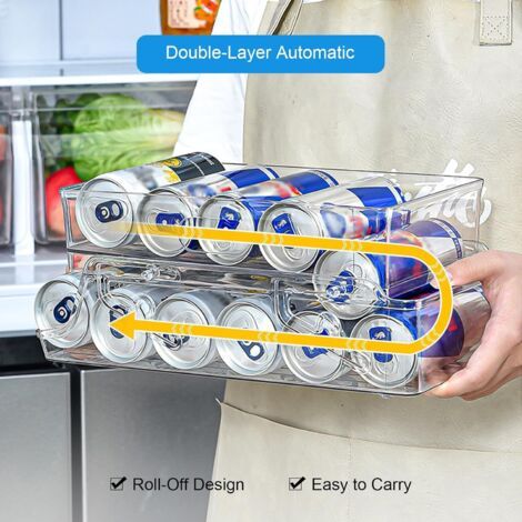 Porte Boisson Frigo 2 Étages Roulettes - Rangement et Distributeur de Canettes pour 9 Canettes 330ml/11oz - Organisateur pour Boisson, Bouteille D'Eau, Soda, Bière (1/5)