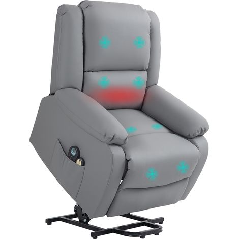 Sillón relax levanta personas eléctrico con 8 punto de masaje función de calentamiento 2 controles remotos y bolsillo lateral gris (1/5)