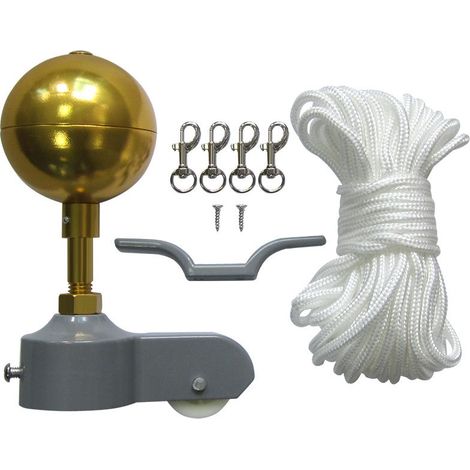 Kit mât Drapeau Kit Réparation Drapeau Pièces Fixation Drapeau Kit d'accessoires mât Drapeau Jardin Pince à Boule dorée Clip Fixation Mât Corde Domestique poulie de Corde