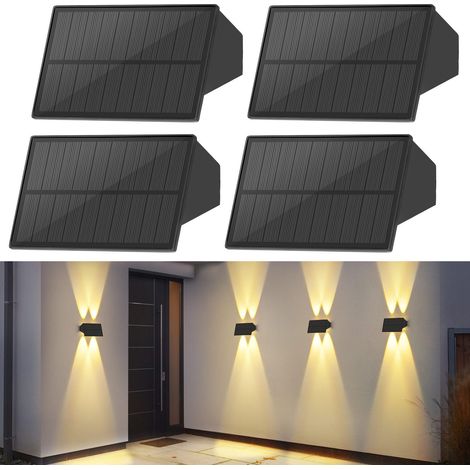 GBLY Solarlampen für Außen - 4ER Solar Wandleuchte Aussen Wand Außenwandleuchten Aussenleuchte Warmweiß Solarwandleuchten Wasserdichte Wandleuchte Up and Down Solarleuchte für Zaun Terrasse Balkon