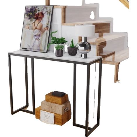 Table Console, Design Moderne Élégant, Pierre Sinterisée Durable, Blanc Noir (1/2)