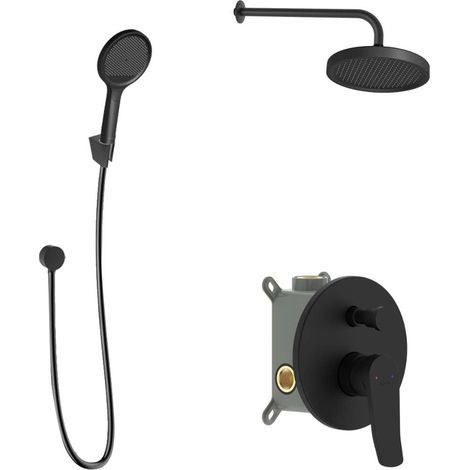 kielle Nefia - Set de douche avec mitigeur encastré, 2 sorties, avec accessoires EcoSpare et corps d’encastrement, noir mat 20627SP134 (1/5)