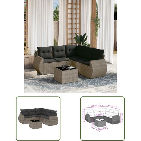 The Living Store 6-tlg. Garten-Sofagarnitur mit Kissen Grau Poly Rattan - Gartenmöbel Set - PE-Rattan Möbel - Outdoor Lounge - Esstisch - Gartenstuhl (1/3)