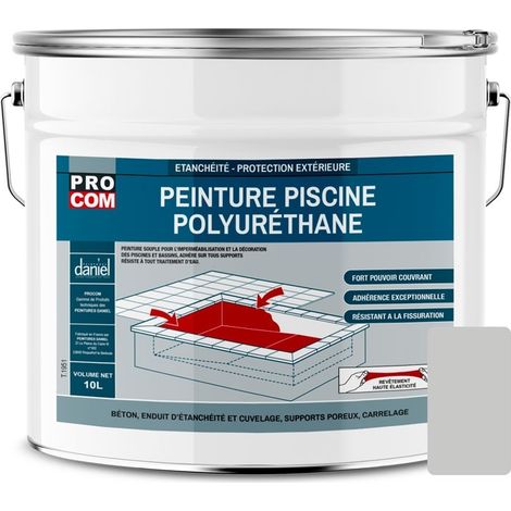Procom – Peinture piscine béton – Polyuréthane étanche et souple – Pour béton, enduit et ciment – 10 litres - C8C8C7