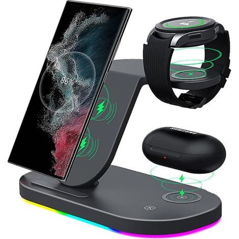 Chargeur sans fil 3-en-1 Android compatible avec les appareils Samsung, station de charge compatible avec les Galaxy S22/S22+/S22 Ultra
