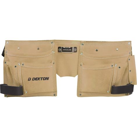 Dekton Tool Belt 10 Pocket Leather Double Hammer Loop Brown DT50174 (1/5)