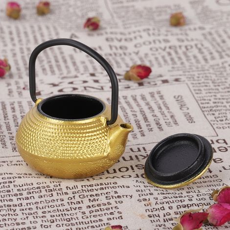 Théière miniature en fonte à fond plat de 50 ml avec poignée (1/5)