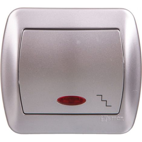 Interruptor de escalera Simon Akord con iluminación 10 AX, 250V, terminales de tornillo, aluminio metalizado AW6L/26