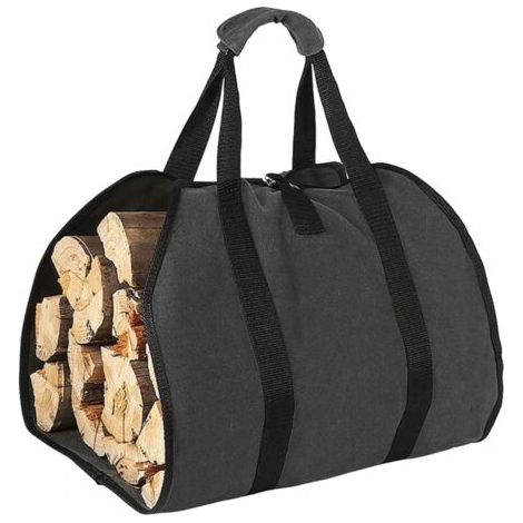 Sac de transport pour bois de chauffage, sac en toile, sac de transport étanche, accessoire de cheminée pliable, idéal pour poêles à bois (noir) (1/3)