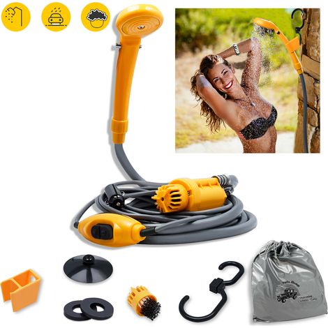 Froadp 12V Campingdusche mit Tauchpumpe Tragbare Gartendusche inkl. 2m Schlauch & 5m Stromkabel Hundedusche mit Brause & 5L Tasche (1/5)