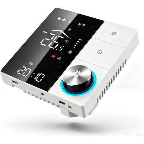 Thermostat variateur WiFi 0-10V DC pour climatisation centrale, écran tactile noir et touches blanches