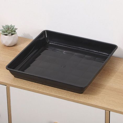 Schwarze Pflanzschale aus Kunststoff, 12 x 12 cm, quadratische Tropfschale, Blumenkasten für den Innen- und Außenbereich, 2 Stück