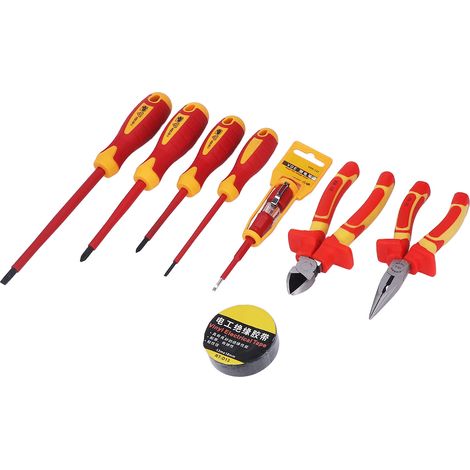 Jeu de tournevis et pinces haute dureté 1000 V, pinces d'électricien isolées, outil de tournevis avec stylo de test et ruban isolant (1/5)