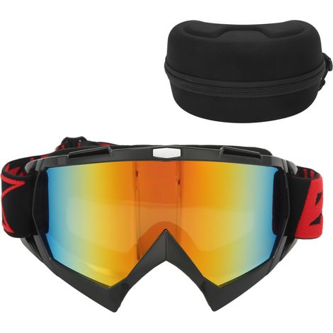 Stoß- und winddichte Motocross-Brille, schwarzer Rahmen und rote Gläser für den Einsatz auf ATVs und im Gelände.