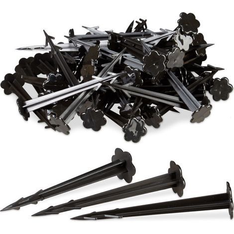 Piquets de fixation sol en plastique, lot de 200, clous, sardines, jardin, tente, fixation terre 11,5 cm, noir (1/4)