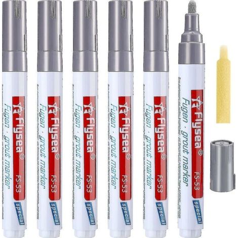 6 Tile Grout Pen Wall Grout Restorer Repair Marker Grout Filler Pen For Bathroom Floor Wall Tile Restoration (light Grey) (1/4)