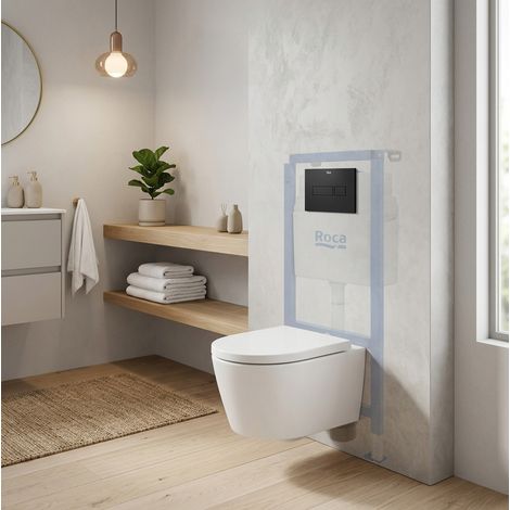 Pack WC con bastidor Roca+ WC suspendido sin brida Swiss Aqua Technologies con tapa SoftClose + placa (ROSTBRWR06-IN)