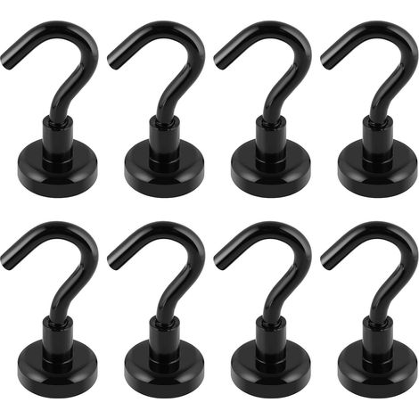 MINKUROW Gancio Magnetico Nero Extra Forte, Wukong 8kg (18 Lbs) Gancio Magnetico Al Neodimio Super Potente Staccabile Su Frigoriferi Armadietti Portautensili In Cucina Bagno Garage Ufficio 8 Pezzi (1/5)