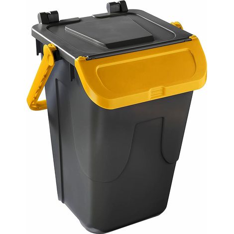Bidone per raccolta differenziata grigio con sportello basculante giallo - modello "Ecology" - 35 litri - Mobil Plastic