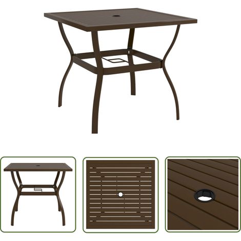 The Living Store Table de jardin Marron 81,5x81,5x72 cm Acier - Table De Jardin - Table Extérieure - Table Industrielle - Table En Métal - Table Marron (1/5)