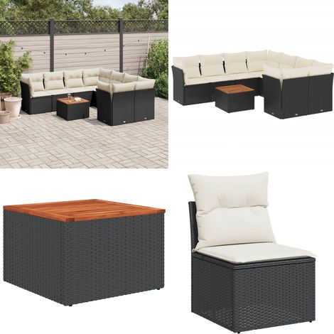 Salon de jardin 9 pcs avec coussins noir résine tressée - Ensemble Salon De Jardin - Mobilier Extérieur - Canapé Jardin - Résine Tressée - Rotin Synthétique - Home & Living (1/5)