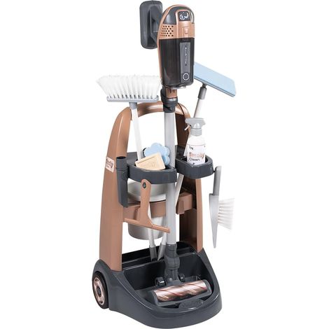 Smoby - Rowenta - Carrello per le pulizie + Scopa Aspirapolvere - Giocattolo d'imitazione - Funzione elettronica - 10 accessori - Dai 3 anni - Prodotto in Francia (1/4)