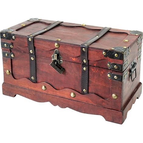 Wooden Treasure Chest Large Treasure Chest with Lock Decorative for Children's Birthday 40 x 19 x 22 cm France