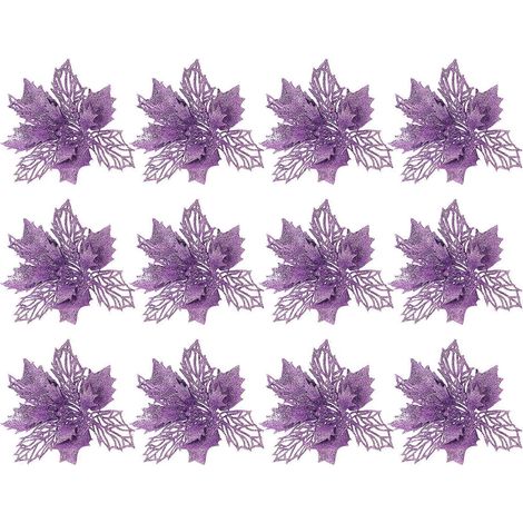 Set 12-teilige Weihnachtsbaumdekorationen Glitzernde Weihnachtssternblüten Hohle künstliche Blumen-16x16cm (1/2)