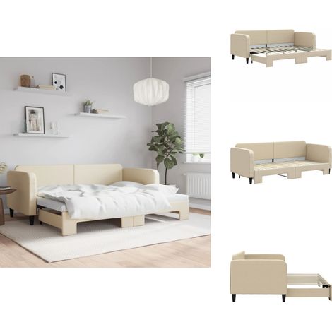 Lit de jour avec gigogne sans matelas crème 80x200 cm - Lit De Jour Avec Lit Gigogne - Lits De Jour Avec Lits Gigognes - Canapé-lit - Lit D'appoint (1/5)