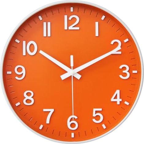 Horloge murale 12 pouces silencieuse Quartz moderne déco pour bureau classe salon chambre (orange) (1/5)
