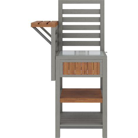 Armario de jardín de madera con encimera de acero inoxidable y estantes dobles 74 x 54 x 149 cm (1/5)