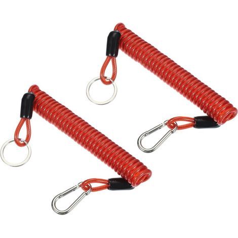 Abnehmbares Anhängerkabel (1,8 m), 2er-Pack, Anhängerbremssicherheitskabel mit Feder und Klemme für den Not-Aus-Schalter des Wohnwagens, rot (1/4)