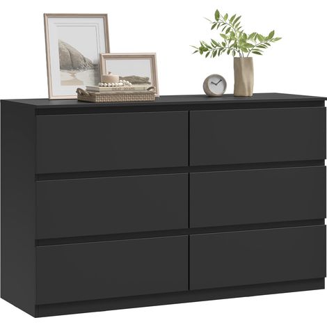WOLTU Commode avec 6 Tiroirs, Meuble de Rangement, en Bois d'Ingénierie, 120x40x75 cm, Noir