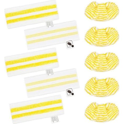 ALLIANDISLot de 10 Chiffons Microfibre pour Nettoyeurs Vapeur Karcher Easyfix SC1 à SC5 – 5 Buses Sol + 5 Buses Manuelles