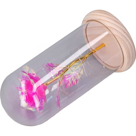 Rose LED Multicolore en Verre avec Couvercle Doré - Décoration Lumineuse pour Anniversaire et Mariage (1/5)