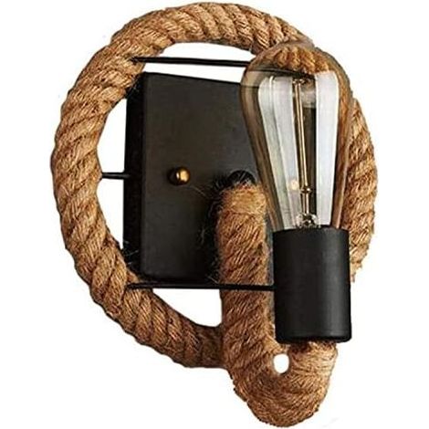 Applique murale en forme de corde de chanvre style américain - Lampe industrielle en fer - Pour bars, lofts, restaurants, couloirs, balcons (Aucune source de lumière) (1/5)