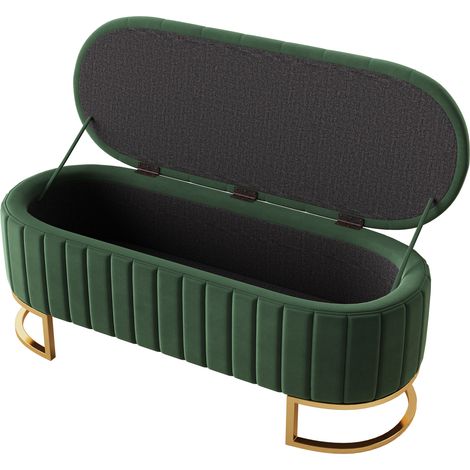 ELVMI Panca Contenitore Pouf con Vano Nascosto e Seduta Imbottita, in Velluto Verde (1/5)