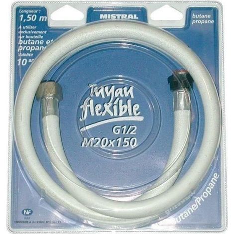 Tuyau Gaz Butane Propane - 1.5 M - Raccord Fileté - Pour Cuisinière Bouteille Gaz - 1 Pièce (1/2)