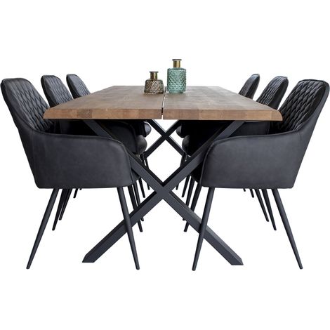 Tony Salle à manger, 1 table à manger et 6 chaises, gris foncé et chêne. (1/5)