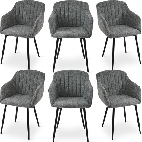 Dining chairs with armrests and lumbar support, sturdy metal frame, modern minimalistic design for living room, kitchen and bedroom - Set of 6 - Gray/Green-Chenille