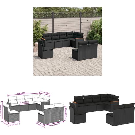8-tlg. Garten-Sofagarnitur mit Kissen Schwarz Poly Rattan - Gartenmöbel - Rattan Möbel - Outdoor Sofa - Lounge Set - Esstischgarnitur - Home & Living (1/3)